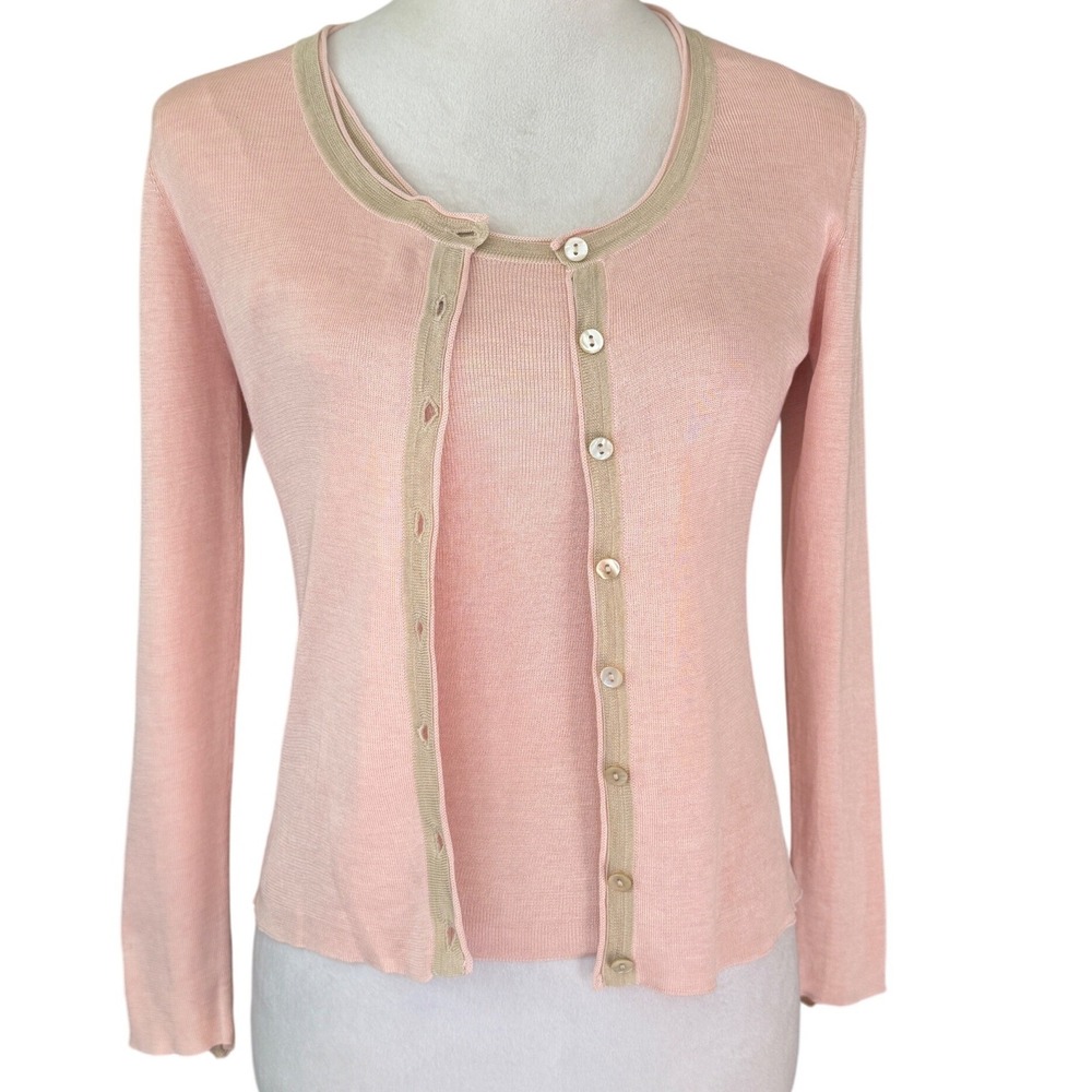 Mei Mei Tokyo Silk Twinset Cardigan Shell Set Sweater Luxe Knit Girly Dainty M